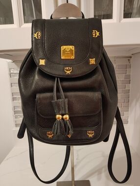 MCM Mini Backpack - Black Leather Visetos Logo w/ GHW